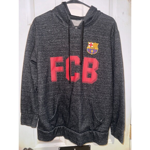 Mens Large Soccer FCB Hooded Sweatshirt Black heather Barcelona - Picture 1 of 3